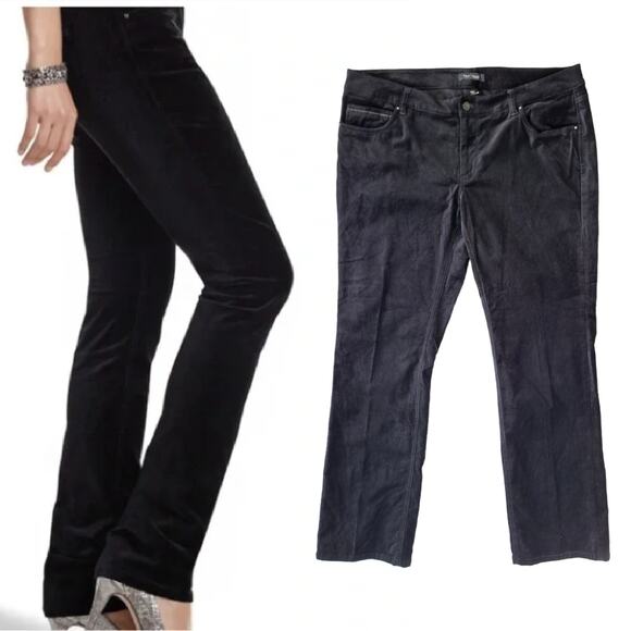 White House Black Market Noir Black Velvet Jeans Slim Leg Pants Size 16 R - Picture 1 of 15